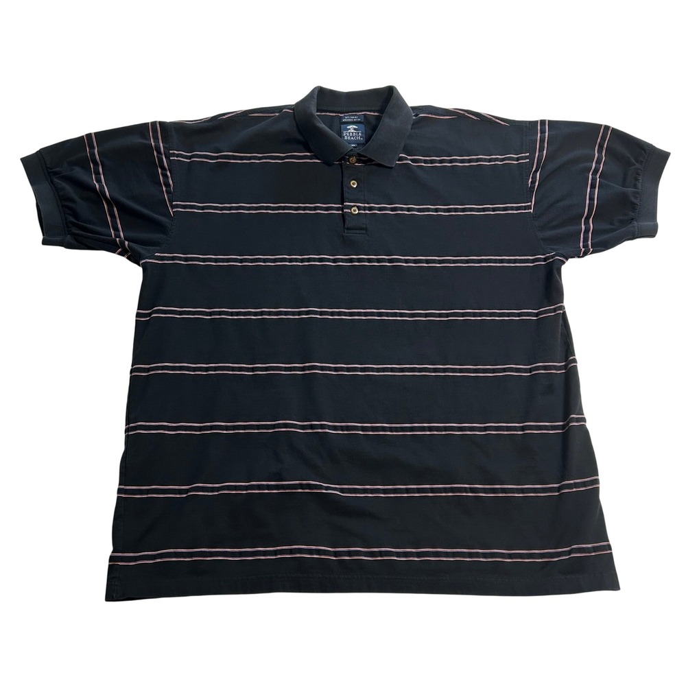 Pebble Beach Mens XL Black Striped Mercerized Cotton Short Sleeve Golf Polo